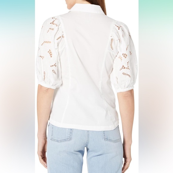 NIC+ZOE White puff eyelet sleeve button down top size L - Picture 10 of 15